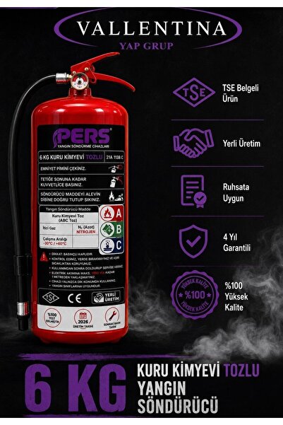 VALLENTİNA 6 Kg Kuru Kimyevi Tozlu Yangın Söndürme Tüpü TSE-HYB/CE BELGELİ 4 ...