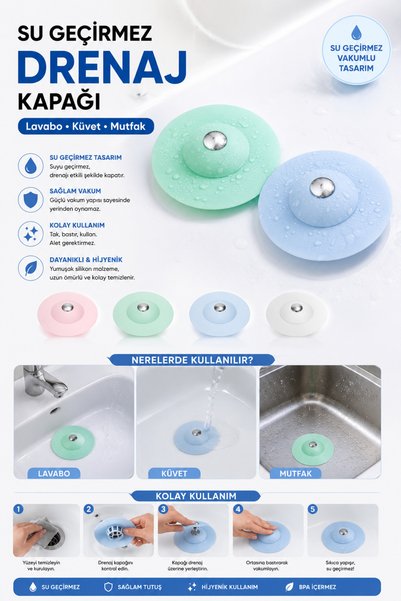 ALL FAST Lavabo ve Küvet Gider Süzgeci Silikon | Tıkanma Önleyici Saç Tutucu ...