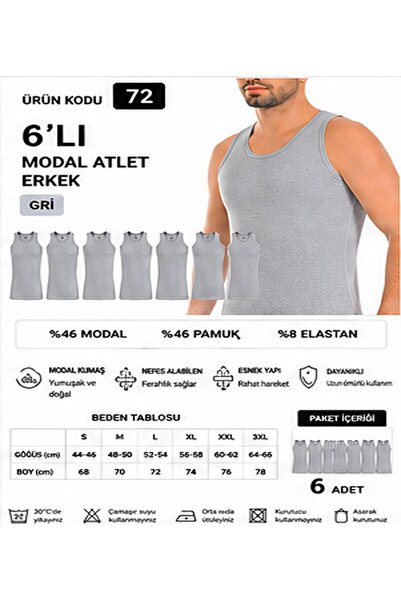 Yıldız Çamaşır Men's Modal Lycra Strap Undershirts (70-71-72-73-74) - 6 Pieces