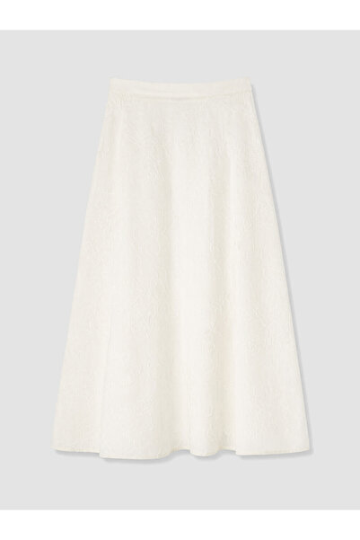 LC Waikiki Ecru Zippered Embroidered A-Line Skirt