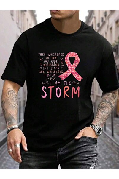 9TAY 100% Cotton Ribbon I Am The Storm Survivor Awareness Women Men's Black V...