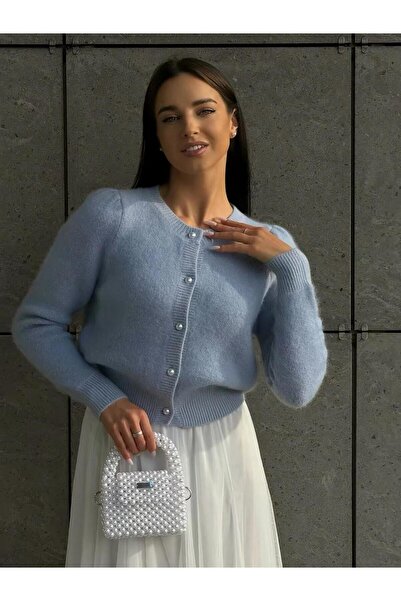 De Pose Yumoş Pearl Button Detailed Furry Cardigan