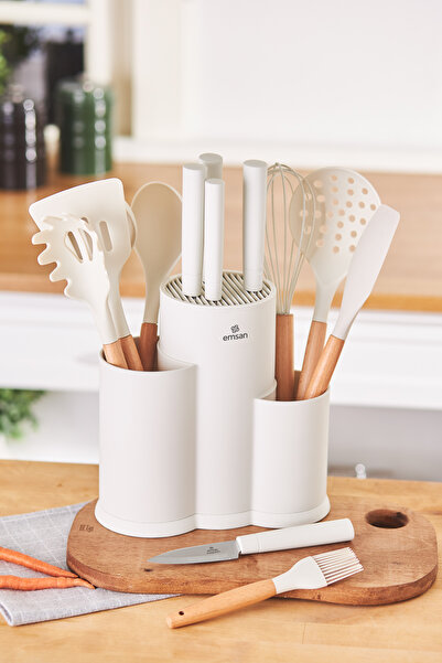 Emsan Set de cuțite și tacâmuri Burby Wood, 14 piese, crem