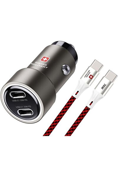 Swiss Military 70W Dual-Port Car Charger, 2C, USB-C 0.5m Cable, Black (SM-CC-...
