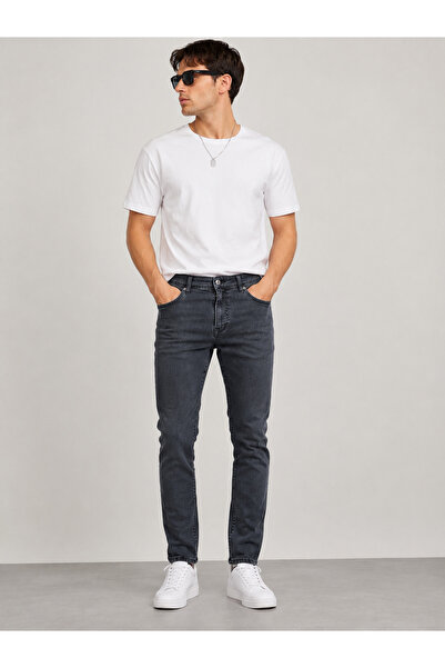 Loran Edge Erkek Koyu Gri Slim Fit Kot Pantolon Likralı