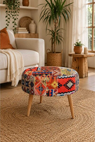 Doğalca Ekol kilim desenli oval puf