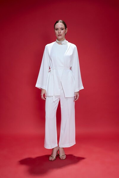 Birgül Bektaş Ecru Nova Wrap-Close Pant Suit
