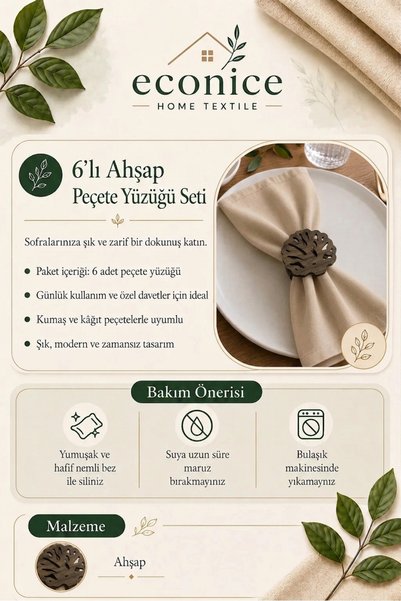 Econice 6-Piece Napkin Ring Set with Tree of Life Pattern