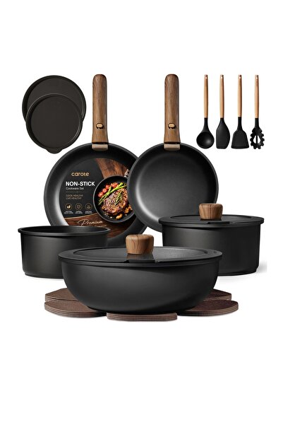 CAROTE 19-Piece Non Stick Cookware Set, Detachable Handle, PFOA & BPA Free, D...