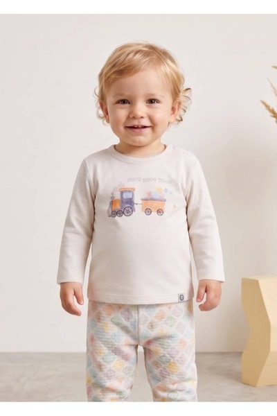 Ozmoz By Mukadder Özden Organic Trend Printed Cream Color Spring Baby Boy Top