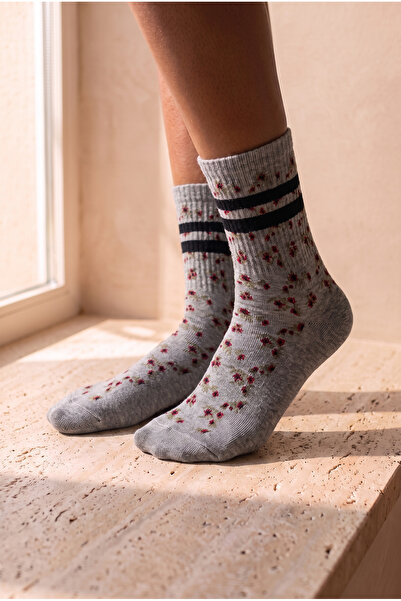 Katia&Bony Women's floral print cotton ankle socks - grey
