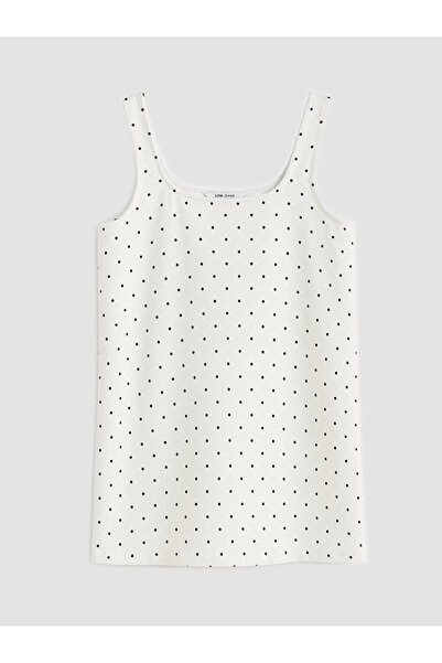 LC Waikiki Ecru U-Neck Polka Dot Mini Jean Dress