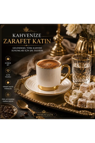 Le Paon 6'lı Porselen Türk Kahvesi Fincanı Takımı Altın Yaldızlı 6 Kişilik Pr...