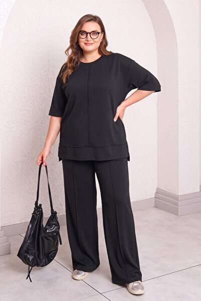 Büyük Moda Modal Stitched Detail T-Shirt and Pants Set