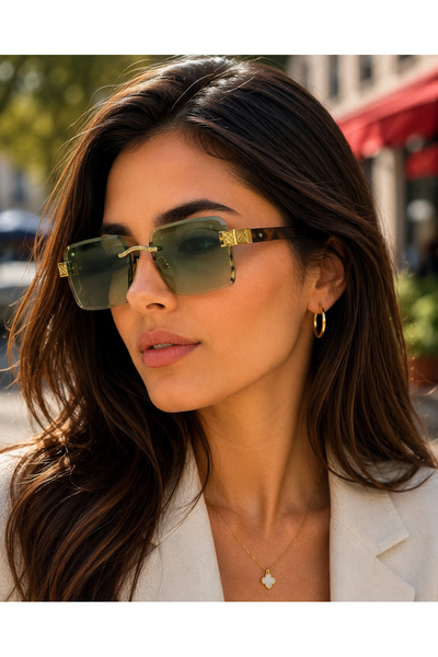 Bymiel Women's Gold Detailed Gradient Glass Frameless Sunglasses Uv400 Protected