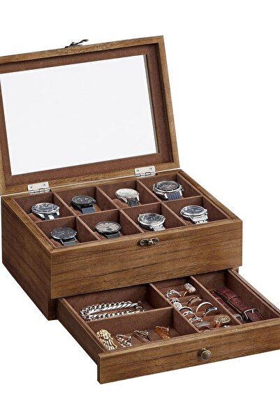 Dotail Watch Box, 2 Levels, 12 Compartments, Glass Lid, Jewelry Drawer, 27 x ...