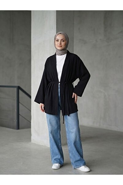 Generic Brand Muslin Cardigan-Black