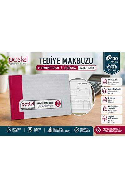 pastel paper craft Tediye Makbuzu 14x20 cm 2/50 ( 50 asıl 50 suret 100 yaprak...