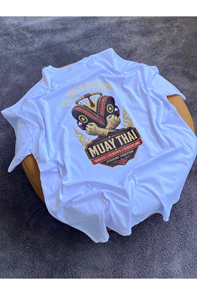 Sprc تيشيرت أبيض برقبة دائرية من Muay Thai مصنوع من القطن بنسبة 100%