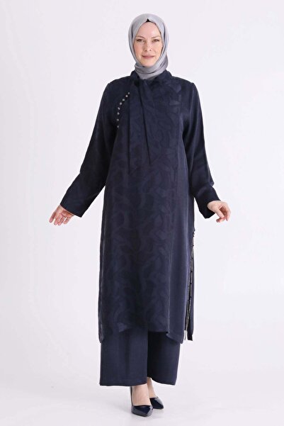 ottoman wear Behrem Büyük Beden Tesettür Pantolonlu Takım Lacivert OTW35156