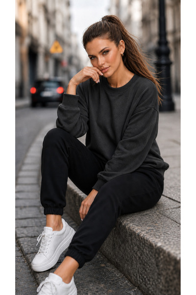 TREND EMMODA Women's Solid Color Simple Round Neck Casual Basic Sweatshirt
