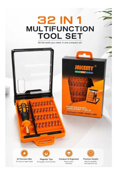 Jakemy 32-in-1 Precision Screwdriver Set with Magnetic Bits | Professional Electronics Repair Tool Kit | Non-Slip Handle | Portable Storage Case | Multi-Bit Screwdriver for Phones, Laptops, PCs & Watc
