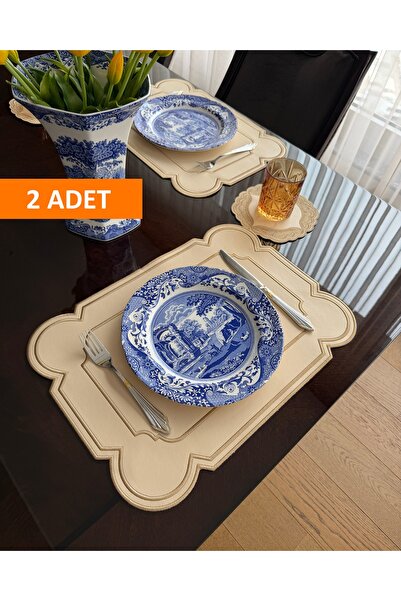 QBR Home 2'li Set Çift Taraflı Deri Amerikan Servis. Krem ( 2 adet )