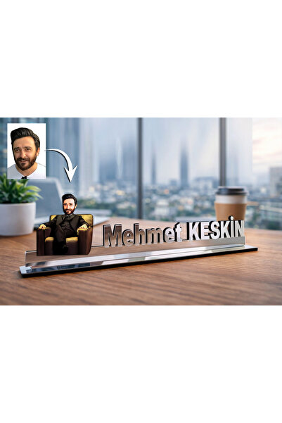MK Sanart Fotoğraftan Kişiye Özel Patron Karikatürlü Masaüstü İsimlik Doğum G...