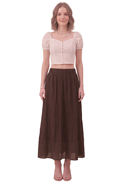 MetuCA Women's Brown Gathered Crinkle Linen Textured Bohemian Pinterest Long ...