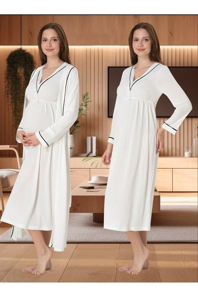 Effortt Dvina Maternity Dressing Gown and Long Sleeve Nightgown - Set of 2 - ...