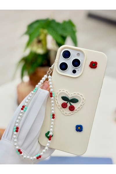 Go Aksesuar Iphone 14 Promax Uyumlu Dantel Charm Kiraz Tasarımlı Silikon Kılıf