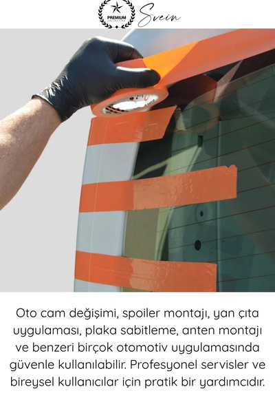 Svein #SabitlemeBandı İz Bırakmaz Turuncu Geçici Aksesuar Sabitleme Bandı 45mm x 25m Oto Cam Montaj Spoiler Çıta Plaka Anten Koruma Boya Dostu Güçlü Yapışkan Transfer Maskeleme Uygulama Rulosu