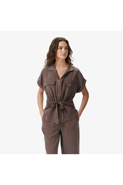Nautica Kadın Kahverengi Regular Fit Kısa Kollu Gömlek
