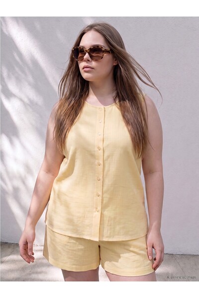 LC Waikiki Yellow Plus Size 100% Cotton Blouse