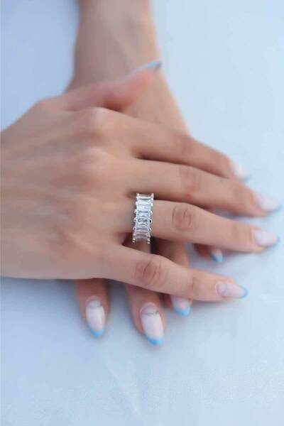 Mega Bazaar Zircon Stone Silver Color Baguette Women's Ring