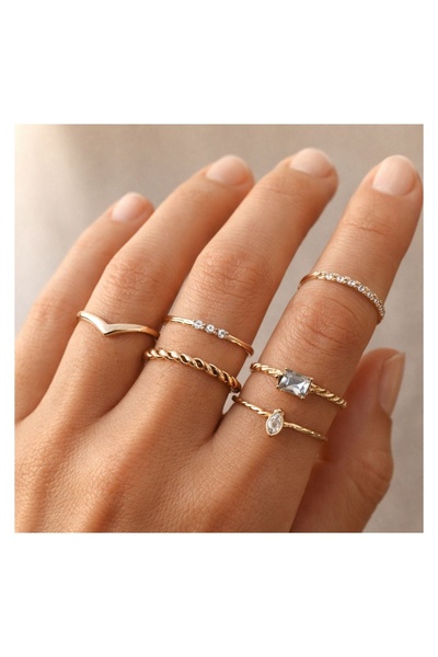 JEWELS Set inele damă, model stras, auriu, 5 bucăți – accent elegant pentru m...