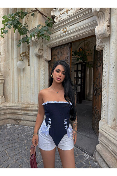 kırmızı butiks Navy Blue Amazing Eyelet Corset