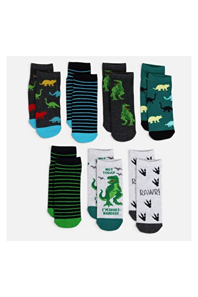 OEM Șosete scurte pentru băieți, model dinozauri, set 7 perechi, mărimea 31-3...