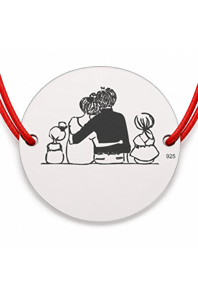 Simoshop Brățară argint 925 cu bănuț Familie cu Două Fetițe, șnur reglabil — ...