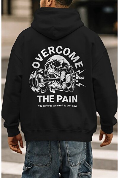 SEVBANO هودي فاخر كبير الحجم للجنسين مطبوع عليه عبارة "Overcome The Pain Fitn...