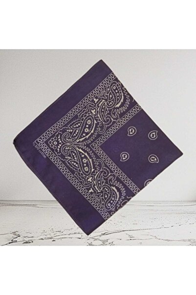 S19- UNİSEX %100 PAMUK ÇOK AMAÇLI FULAR BANDANA ETNİK DESEN MOR RENK 50CM-50CM