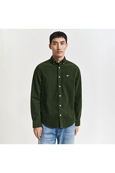 Gant Erkek Yeşil Regular Fit Düğmeli Yaka Kadife Gömlek
