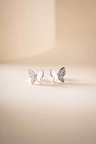 Nereze 925 Ayar Gümüş Sertifikalı Mozanit Taşlı Kelebek Tragus Piercing Küpe