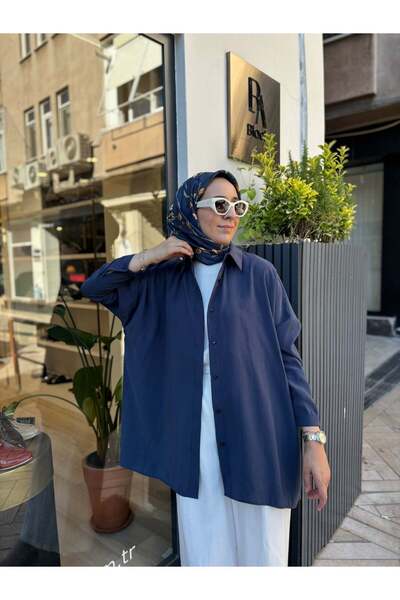 QOOQ STORE 26SS233 Yarasa Kol Kadın Gömlek Lacivert
