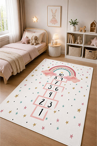 DECOVİST HOME Yıkanabilir, Kaymaz Tabanlı ve Leke Tutmaz Seksek Desenli Çocuk...