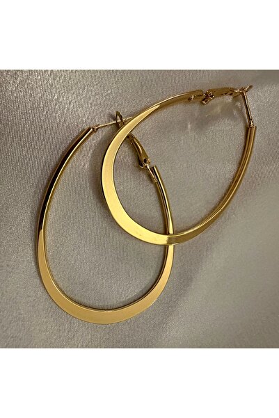 Yonida Jewelry 14K Gold Renk Kaplama Paslanmaz Çelik Büyük Boy Oval Halka Küpe