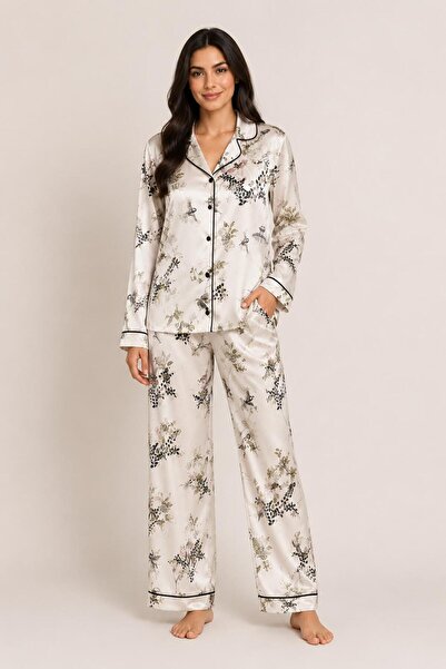 MissDore 4014 Kadın Çiçek Desenli Uzun kollu Pijama Takımı