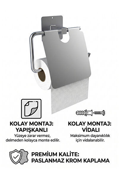 EMPA METAL Yapışkanlı Krom Kapaklı WC Kağıtlık / Tuvalet Kağıdı Tutucu