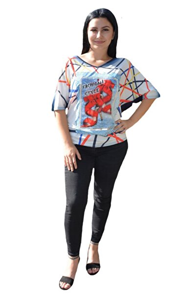 OEM Bluza rafinata cu imprimeu 3D, maneca scurta si croi modern