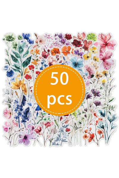 Choice 50PCS-TZ-212 50PCS Ink-Wash Flower Stickers Aesthetic Decorative Phone...